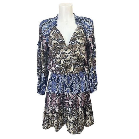 Parker Gladis Python‎ Multicolor Print Silk Plunge Neckline Mini dress Medium - Picture 1 of 12